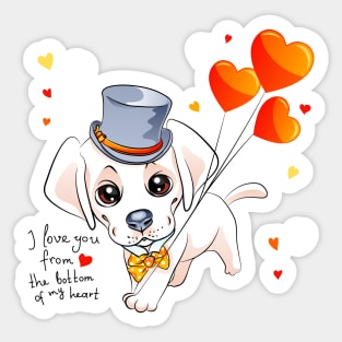 puppy Labrador Retriever dog and red hearts Sticker